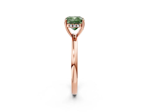 Rose gold Fancy Green Cushion Cut Solitaire Diamond Ring with Prong Setting and Plain Band_2
