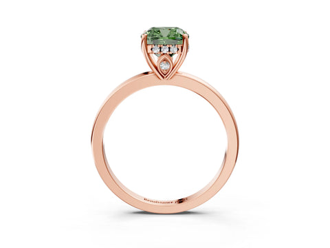 Rose gold Fancy Green Cushion Cut Solitaire Diamond Ring with Prong Setting and Plain Band_3