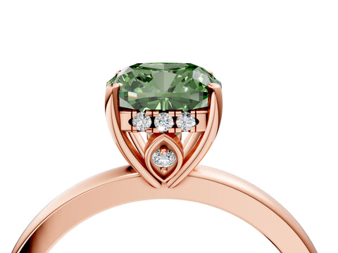 Rose gold Fancy Green Cushion Cut Solitaire Diamond Ring with Prong Setting and Plain Band_4