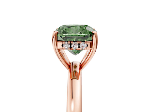Rose gold Fancy Green Cushion Cut Solitaire Diamond Ring with Prong Setting and Plain Band_5