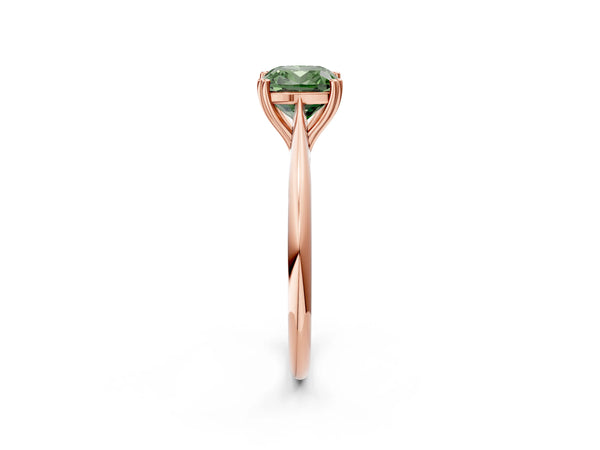 Rose gold Fancy Green Cushion Cut Solitaire Diamond Ring with Six-Prong Setting and Classic Band