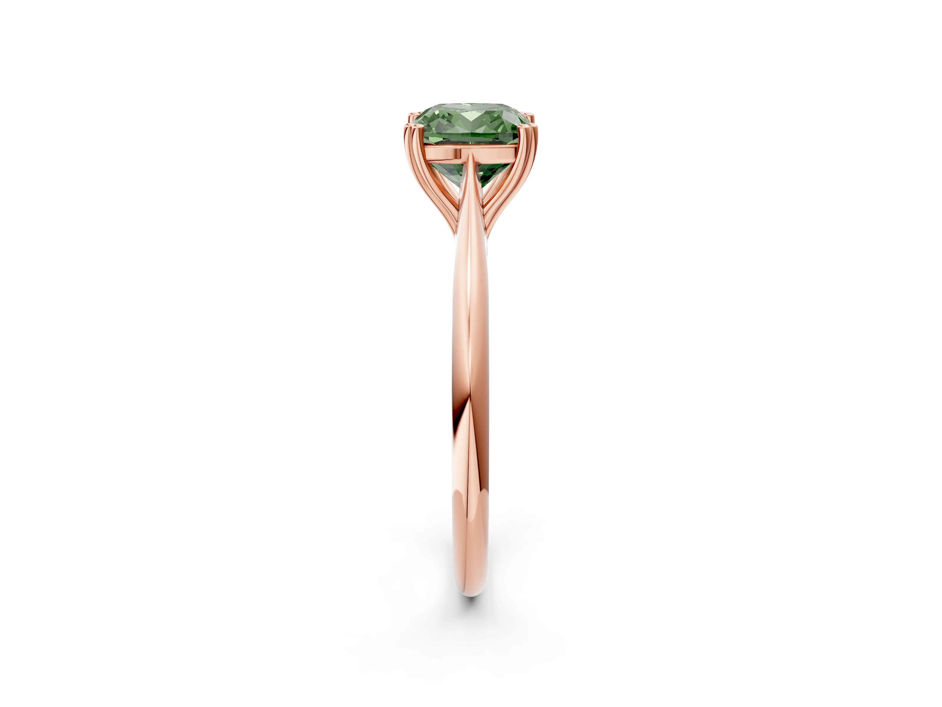 Rose gold Fancy Green Cushion Cut Solitaire Diamond Ring with Six-Prong Setting and Classic Band_2