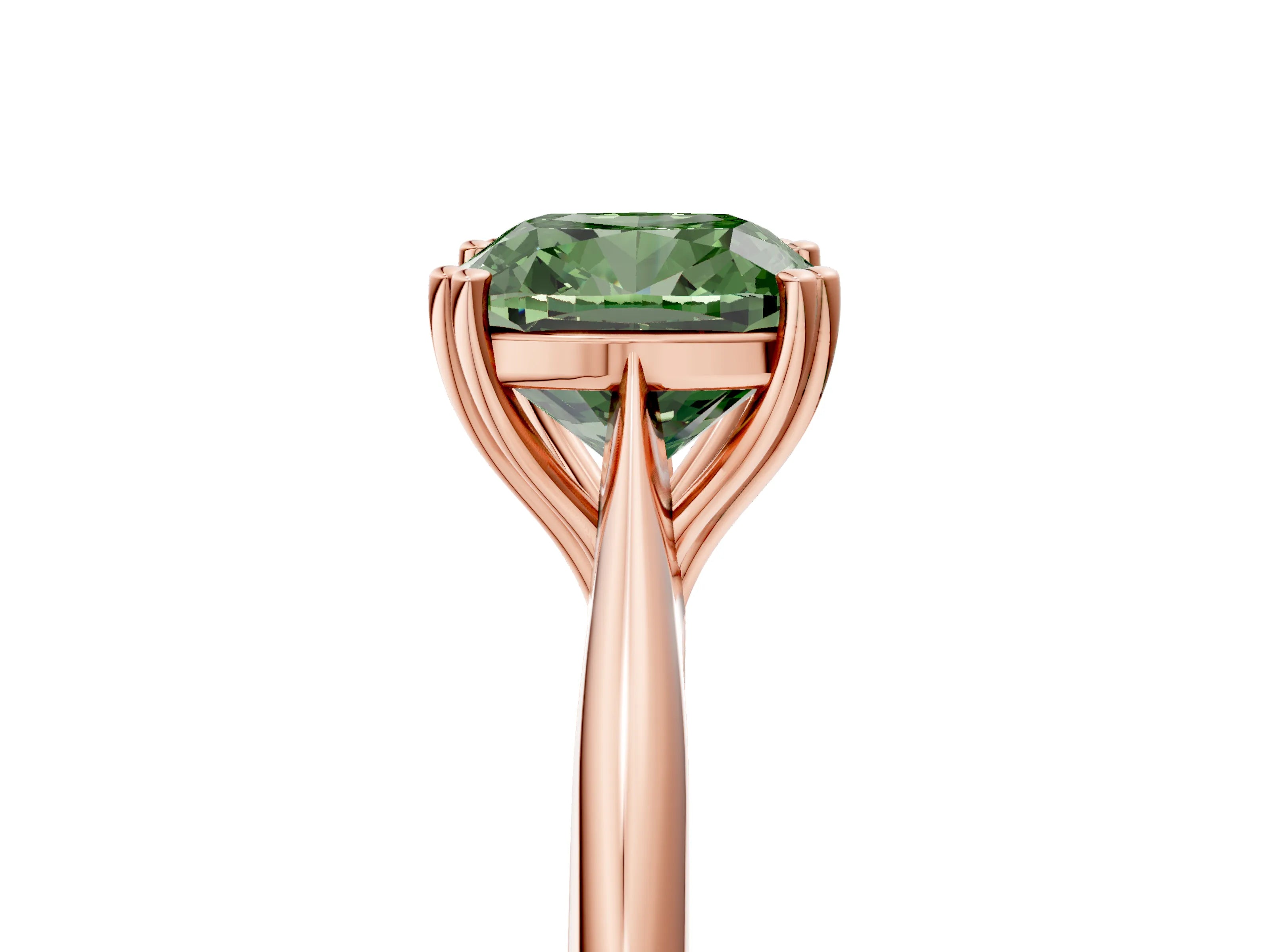 Rose gold Fancy Green Cushion Cut Solitaire Diamond Ring with Six-Prong Setting and Classic Band_5