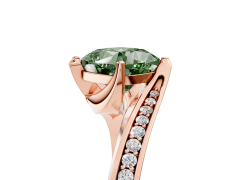 Rose gold Fancy Green Cushion Cut Solitaire Diamond Twist Band with Pavé Setting and Four-Prong Setting_5