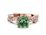 Rose gold Fancy Green Cushion  Cut Solitaire Diamond Twisted Band with Pave Setting_64