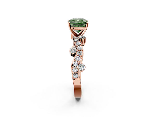 Rose gold Fancy Green Cushion  Cut Solitaire Diamond Twisted Band with Pave Setting
