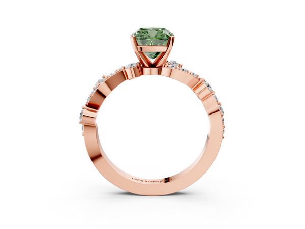 Rose gold Fancy Green Cushion  Cut Solitaire Diamond Twisted Band with Pave Setting