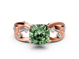 Rose gold Fancy Green Cushion  Cut Solitaire Diamond with Side Stones on Criss-Cross Band and Four-Prong Setting_3