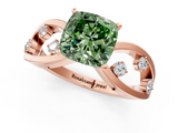 Rose gold Fancy Green Cushion  Cut Solitaire Diamond with Side Stones on Criss-Cross Band and Four-Prong Setting_4