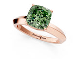 Rose gold Fancy Green Cushion  Cut Solitaire Engagement Ring with Flat Band and Four-Prong Setting 1