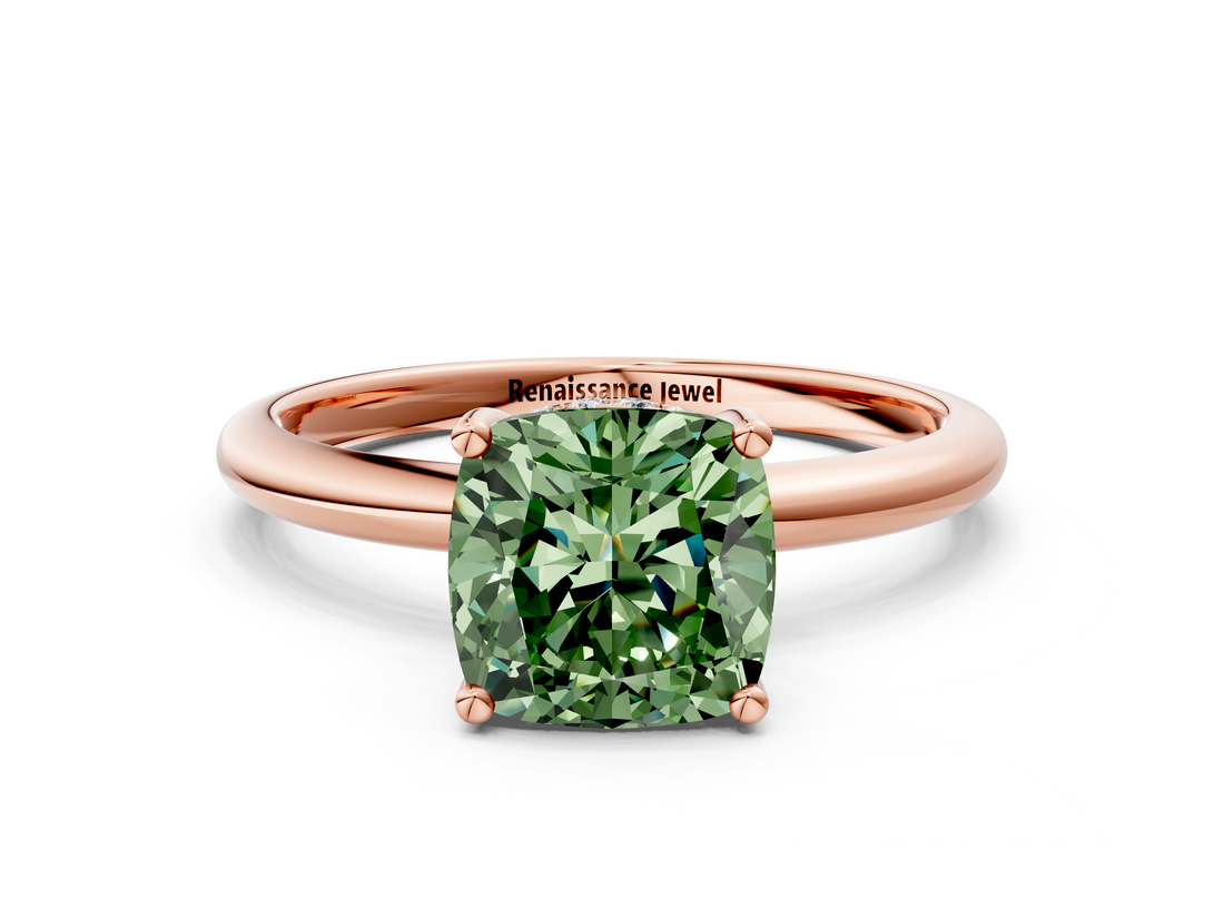 Rose gold Fancy Green Cushion  Cut Solitaire Engagement Ring with Four-Prong Setting and Classic Band_20