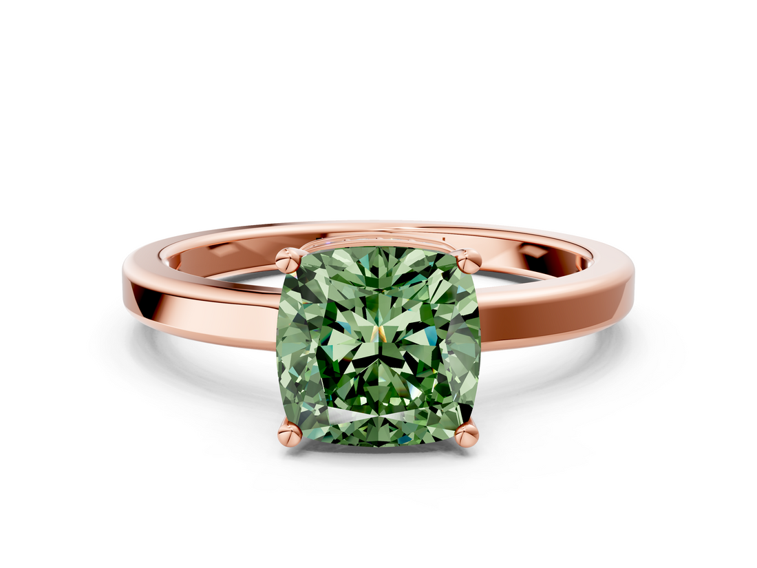 Rose gold Fancy Green Cushion  Cut Solitaire Engagement Ring with Four-Prong Setting on a Classic Band_20