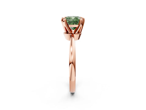 Rose gold Fancy Green Cushion Cut Solitaire Engagement Ring with Six-Prong Setting and Tapered Band_2