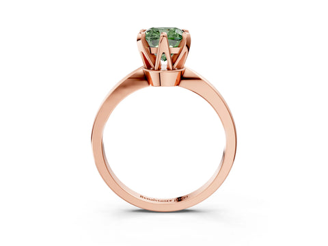 Rose gold Fancy Green Cushion Cut Solitaire Engagement Ring with Six-Prong Setting and Tapered Band_3