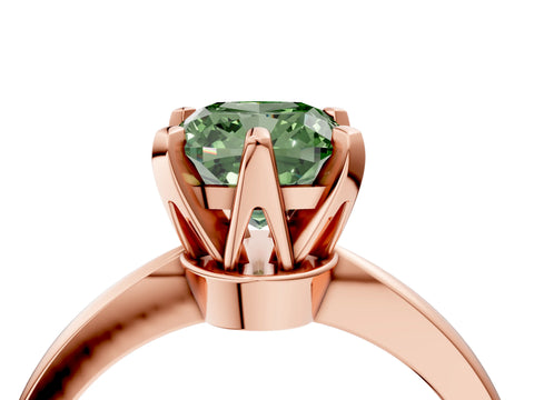 Rose gold Fancy Green Cushion Cut Solitaire Engagement Ring with Six-Prong Setting and Tapered Band_4