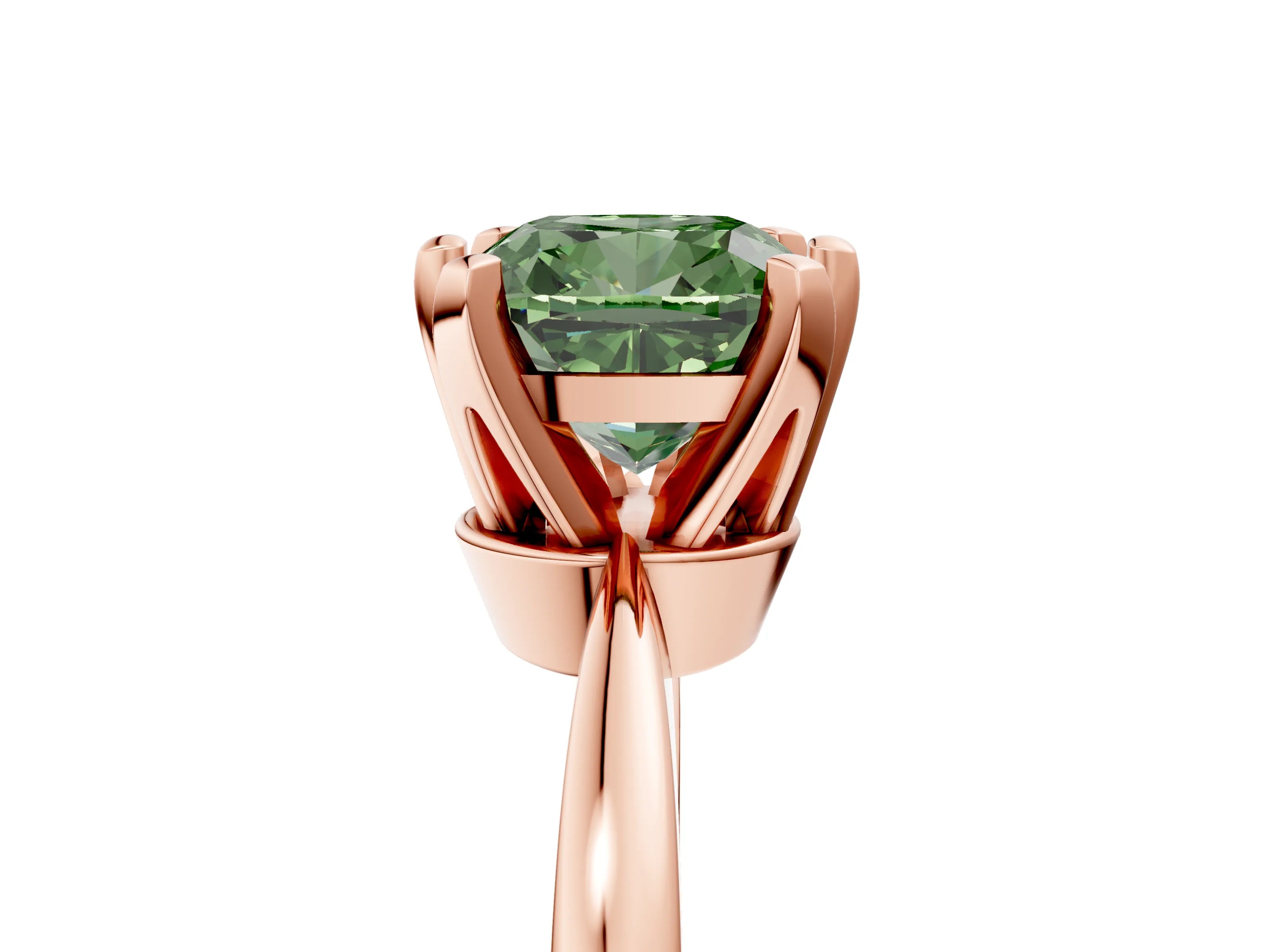 Rose gold Fancy Green Cushion Cut Solitaire Engagement Ring with Six-Prong Setting and Tapered Band_5