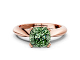 Rose gold Fancy Green Cushion  Cut Solitaire Engagement Ring with Tapered Band and Four-Prong Setting 1