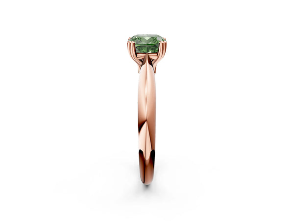 Rose gold Fancy Green Cushion  Cut Solitaire Engagement Ring with Tapered Band and Four-Prong Setting
