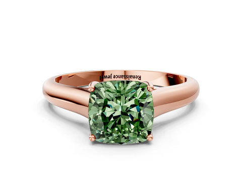 Rose gold Fancy Green Cushion Cut Solitaire Engagement Ring with Tapered Band and Four-Prong Setting_3