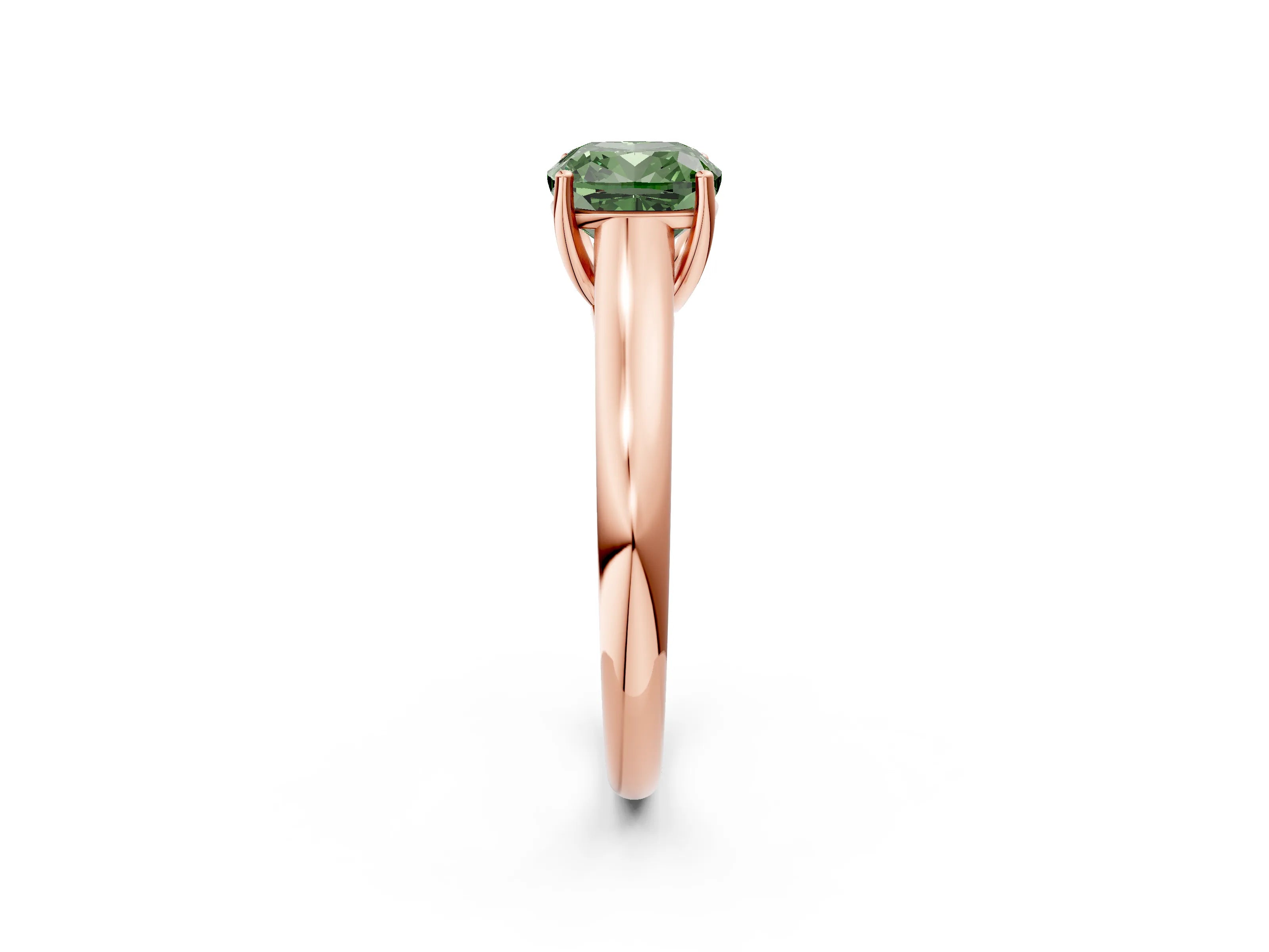 Rose gold Fancy Green Cushion Cut Solitaire Engagement Ring with Tapered Band and Four-Prong Setting_5