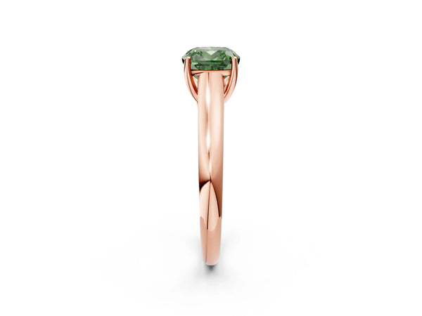 Rose gold Fancy Green Cushion Cut Solitaire Engagement Ring with Tapered Band and Four-Prong Setting