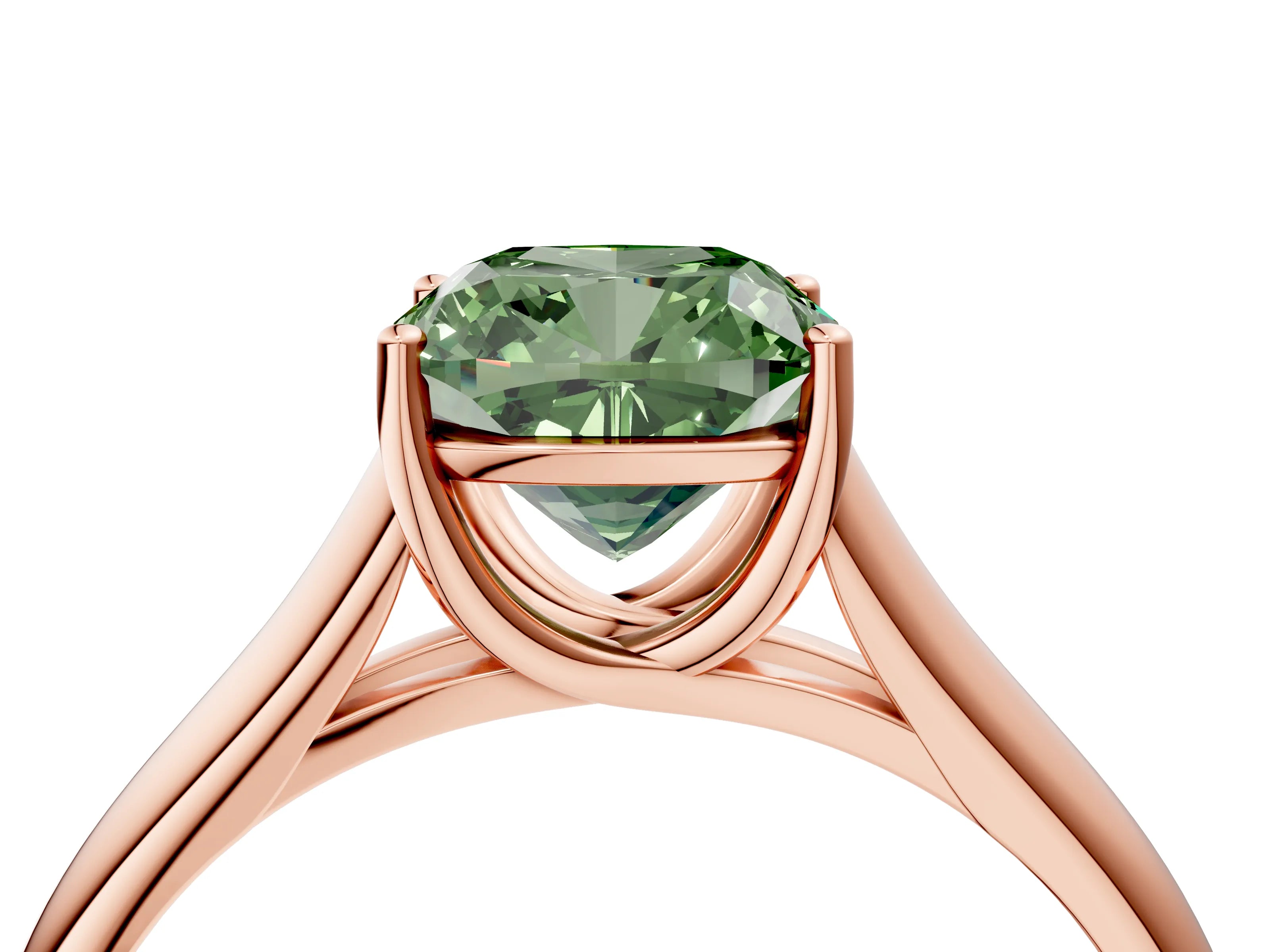 Rose gold Fancy Green Cushion Cut Solitaire Engagement Ring with Tapered Band and Four-Prong Setting_7