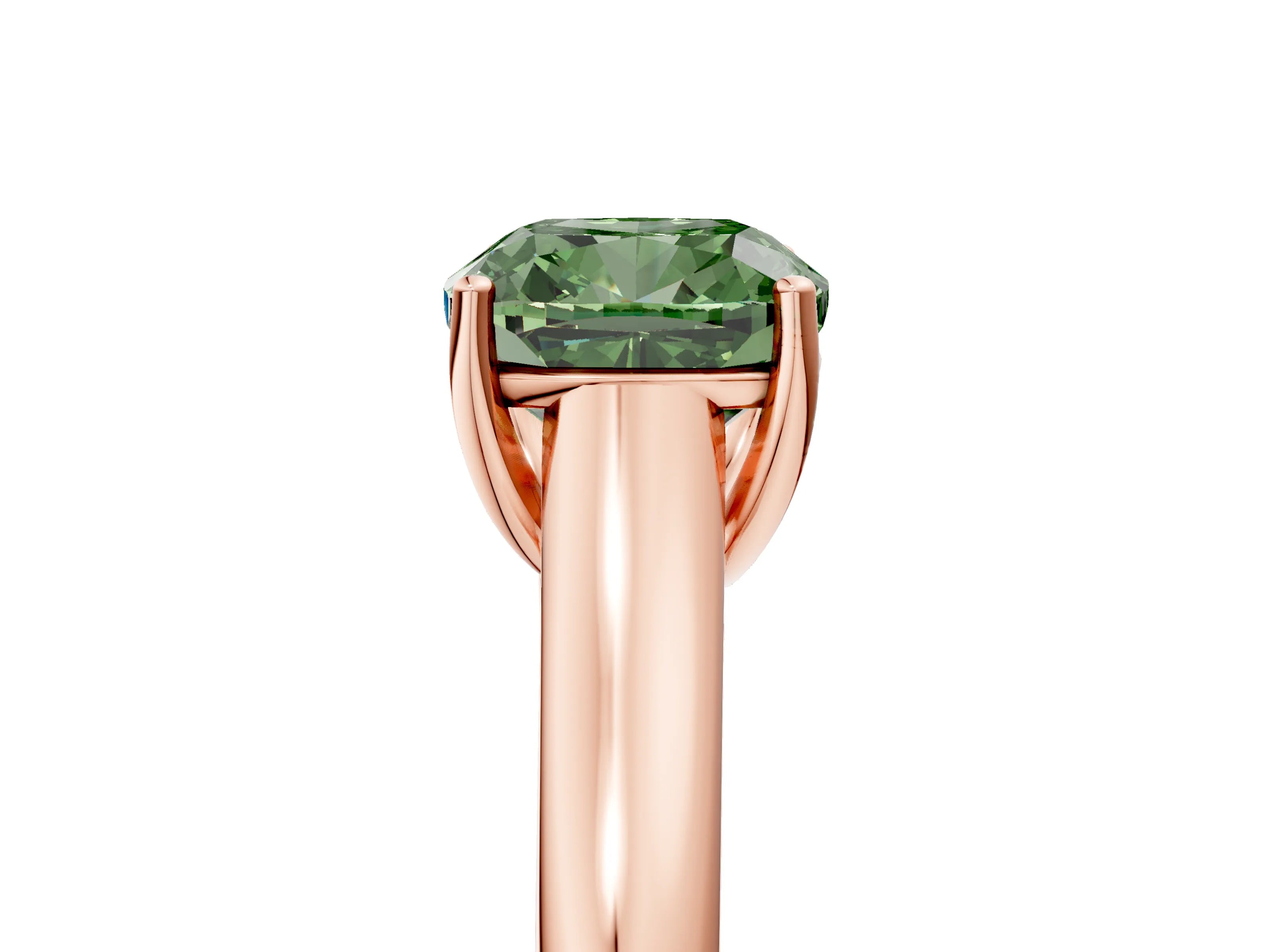 Rose gold Fancy Green Cushion Cut Solitaire Engagement Ring with Tapered Band and Four-Prong Setting_8