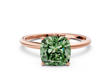 Rose gold Fancy Green Cushion  Cut Solitaire Engagement Ring with Thin Band and Four-Prong Setting_3