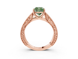 Rose gold Fancy Green Cushion  Cut Solitaire Engraved Band with Four-Prong Setting_96