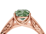 Rose gold Fancy Green Cushion  Cut Solitaire Engraved Band with Four-Prong Setting_97