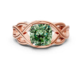 Rose gold Fancy Green Cushion Cut Solitaire Intertwined Band Prong Setting Ring