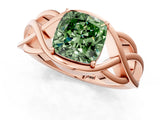 Rose gold Fancy Green Cushion Cut Solitaire Intertwined Band Prong Setting Ring_1