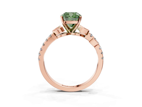 Rose gold Fancy Green Cushion Cut Solitaire Leaf-Inspired Diamond Ring with Pavé Band and Four-Prong Setting_3