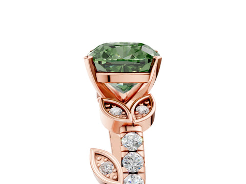Rose gold Fancy Green Cushion Cut Solitaire Leaf-Inspired Diamond Ring with Pavé Band and Four-Prong Setting_5