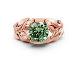 Rose gold Fancy Green Cushion Cut Solitaire Leaf-Inspired Engagement Ring with Prong Setting_12