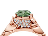 Rose gold Fancy Green Cushion Cut Solitaire Leaf-Inspired Engagement Ring with Prong Setting_16