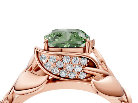 Rose gold Fancy Green Cushion Cut Solitaire Leaf-Inspired Engagement Ring with Prong Setting_4
