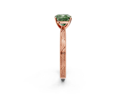 Rose gold Fancy Green Cushion Cut Solitaire Milgrain Engraved Band with Four-Prong Setting_2
