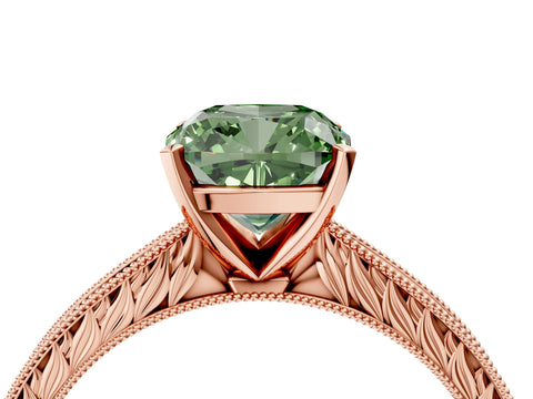 Rose gold Fancy Green Cushion Cut Solitaire Milgrain Engraved Band with Four-Prong Setting_4