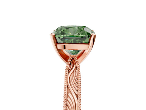 Rose gold Fancy Green Cushion Cut Solitaire Milgrain Engraved Band with Four-Prong Setting_5