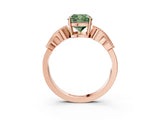 Rose gold Fancy Green Cushion Cut Solitaire Milgrain Leaf Band with Prong Setting_3
