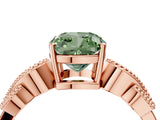 Rose gold Fancy Green Cushion Cut Solitaire Milgrain Leaf Band with Prong Setting_4