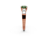 Rose gold Fancy Green Cushion Cut Solitaire Princess Side Stone Engraved Band Prong Setting Ring_2