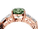 Rose gold Fancy Green Cushion Cut Solitaire Princess Side Stone Engraved Band Prong Setting Ring_4