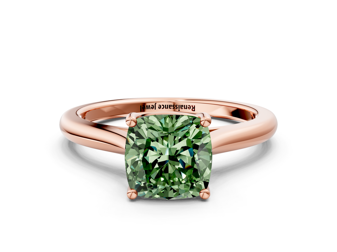 Rose gold Fancy Green Cushion  Cut Solitaire Ring with Cathedral Band and Four-Prong Setting_41