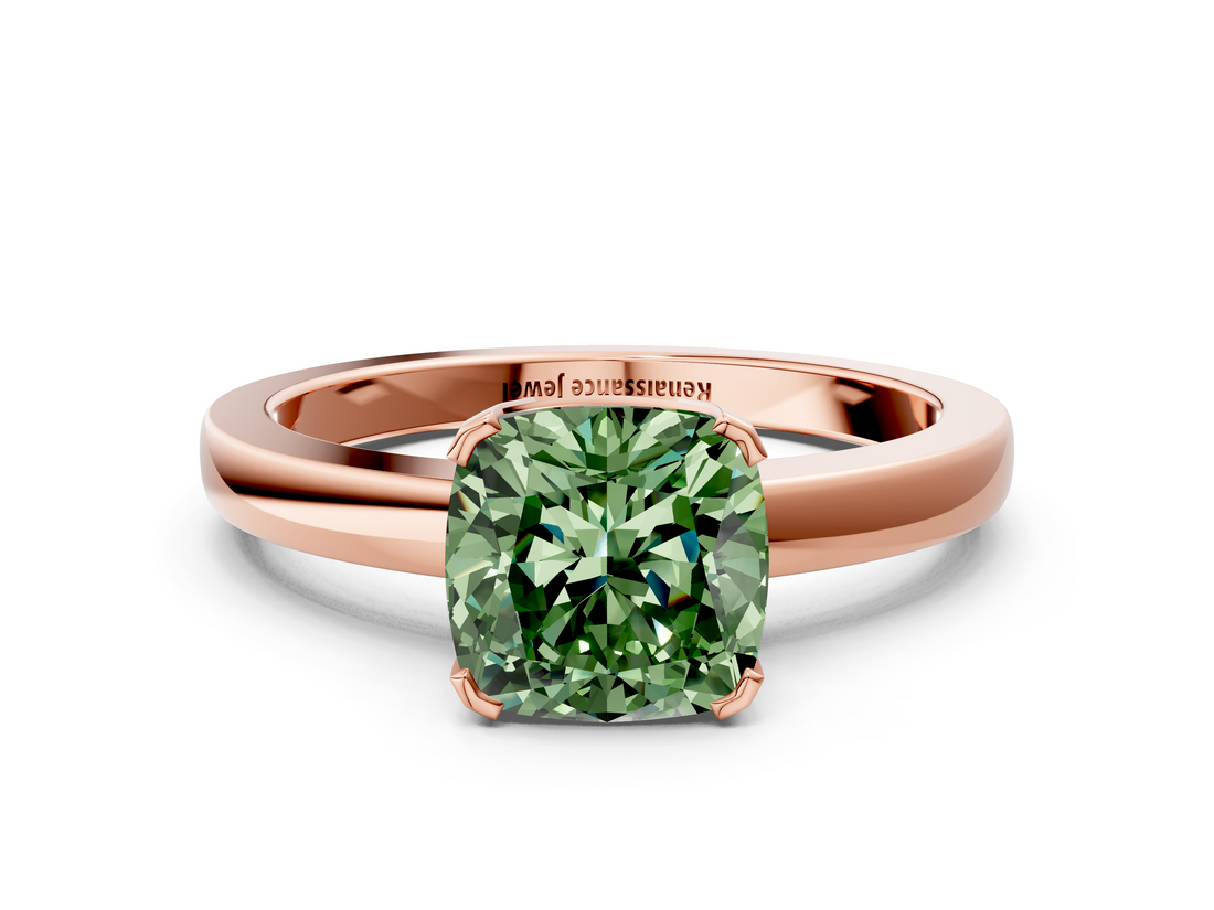 Rose gold Fancy Green Cushion  Cut Solitaire Ring with Four-Prong Setting and Classic Band_28
