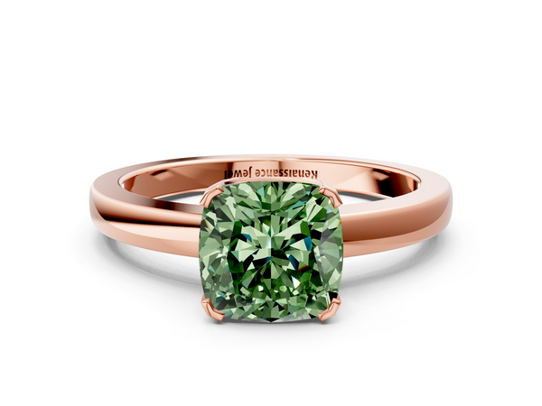 Rose gold Fancy Green Cushion  Cut Solitaire Ring with Four-Prong Setting and Classic Band