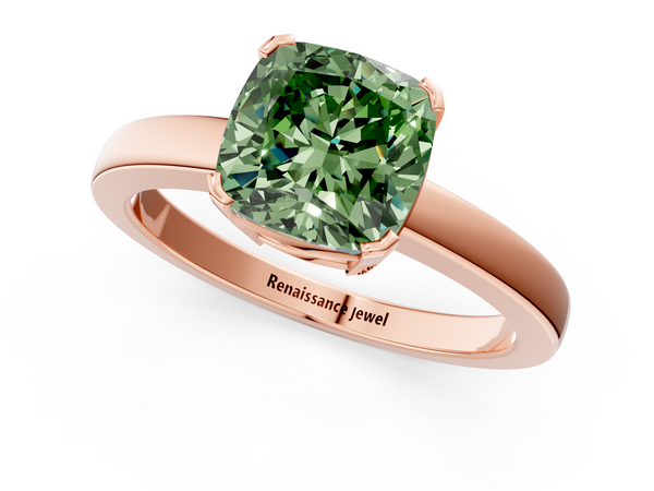 Rose gold Fancy Green Cushion  Cut Solitaire Ring with Four-Prong Setting and Classic Band
