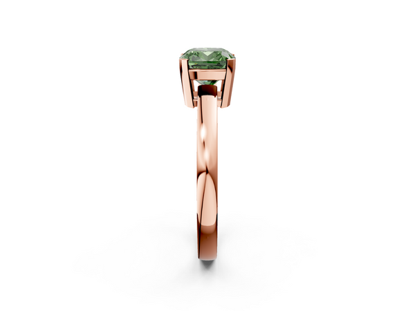 Rose gold Fancy Green Cushion  Cut Solitaire Ring with Four-Prong Setting and Classic Band