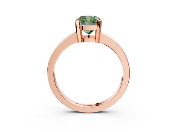 Rose gold Fancy Green Cushion  Cut Solitaire Ring with Four-Prong Setting and Classic Band